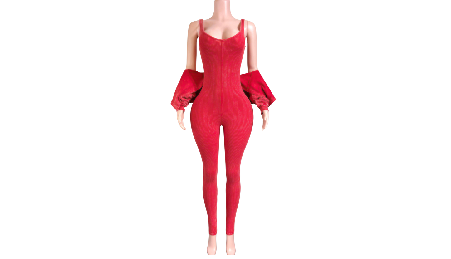 "Pre-Order" Red Two-Piece Jumpsuit & Jacket Set