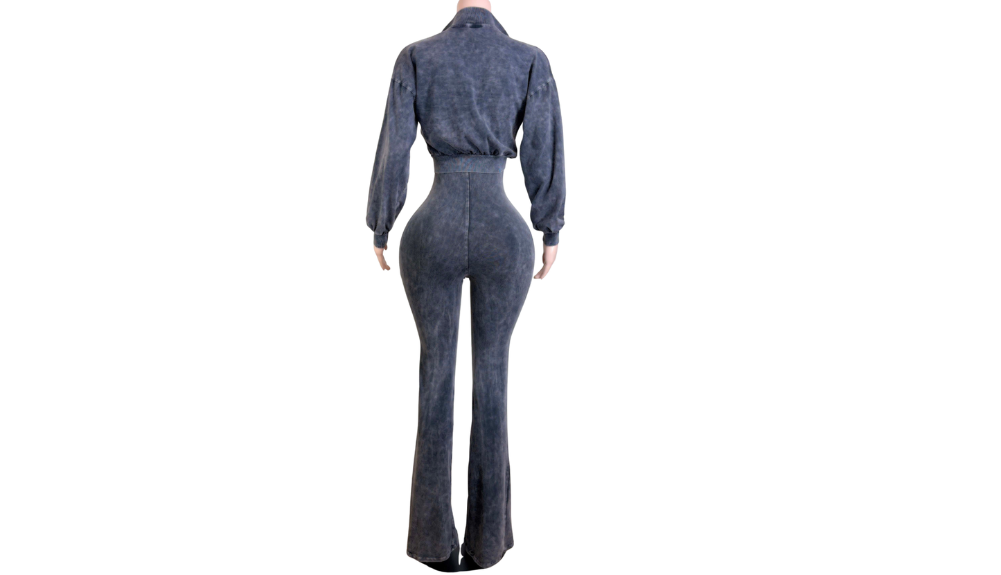 "Pre-Order" Black Wine Two-Piece Jumpsuit & Zip-Up Jacket Set