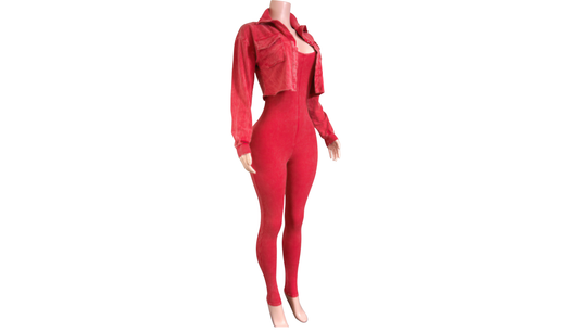 "Pre-Order" Red Two-Piece Jumpsuit & Jacket Set