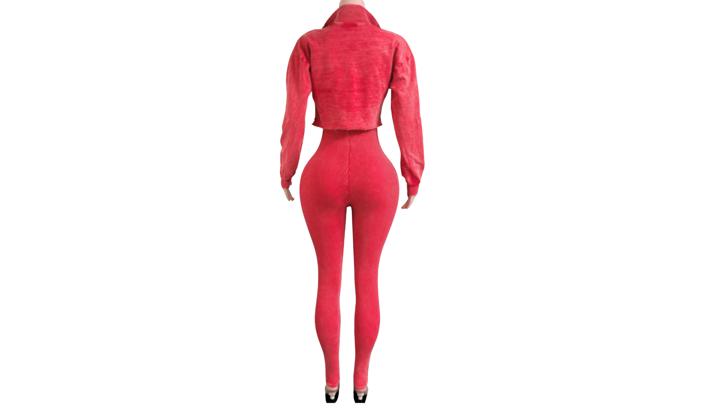 "Pre-Order" Red Two-Piece Jumpsuit & Jacket Set