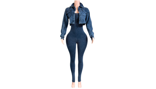 "Pre-Order" Blue Two-Piece Jumpsuit & Jacket Set