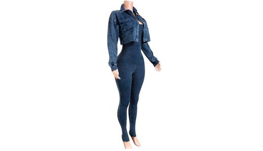 "Pre-Order" Blue Two-Piece Jumpsuit & Jacket Set