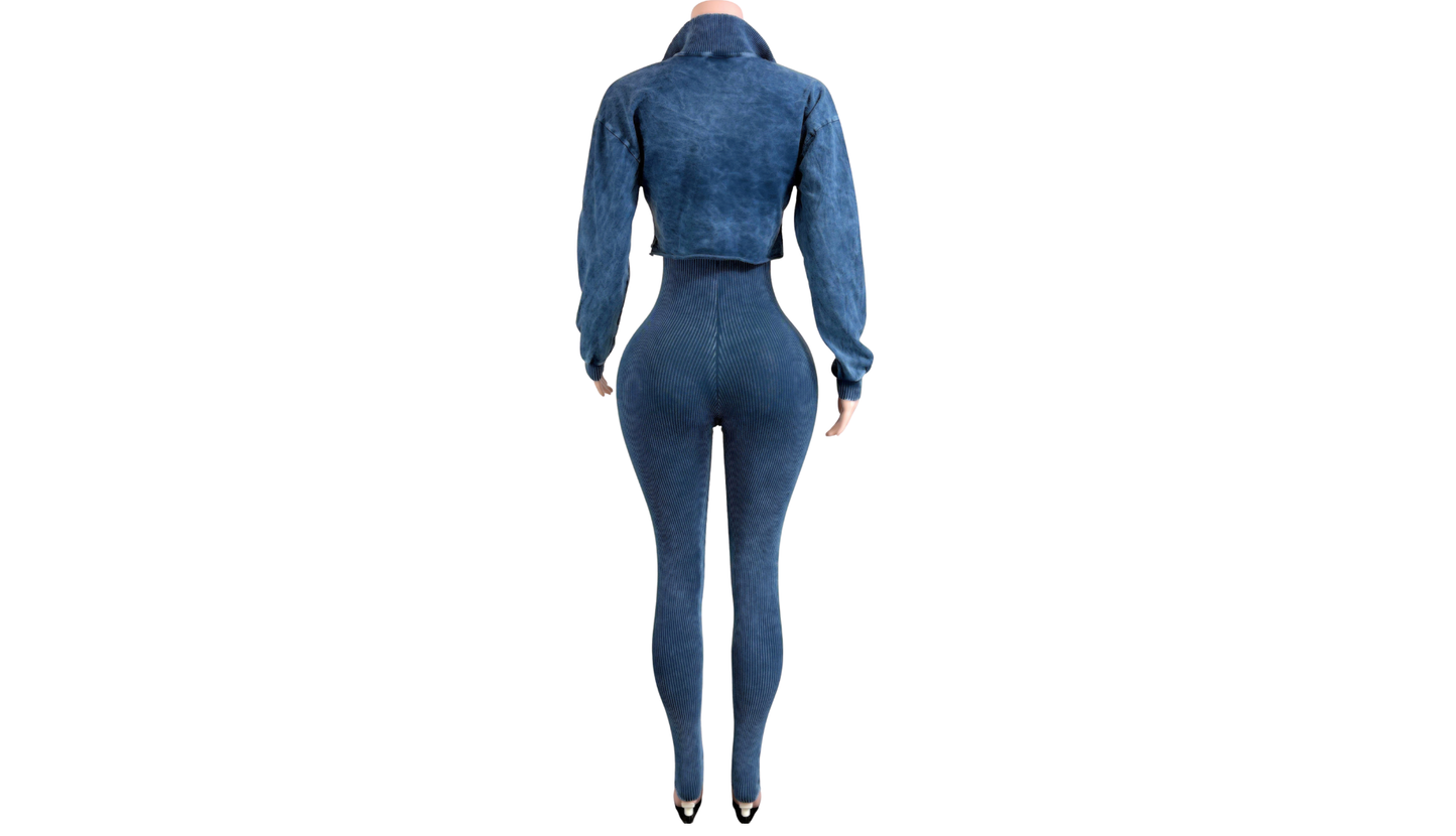 "Pre-Order" Blue Two-Piece Jumpsuit & Jacket Set