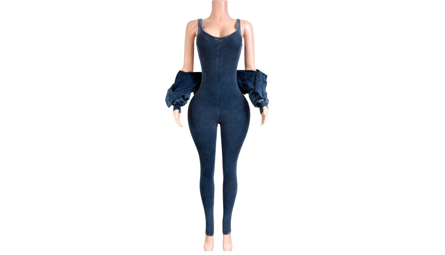 "Pre-Order" Blue Two-Piece Jumpsuit & Jacket Set