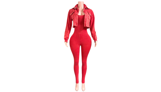 "Pre-Order" Red Two-Piece Jumpsuit & Jacket Set