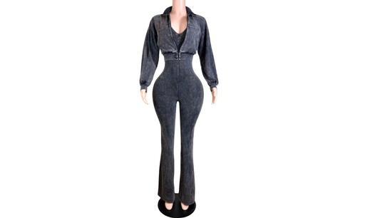 "Pre-Order" Black Wine Two-Piece Jumpsuit & Zip-Up Jacket Set