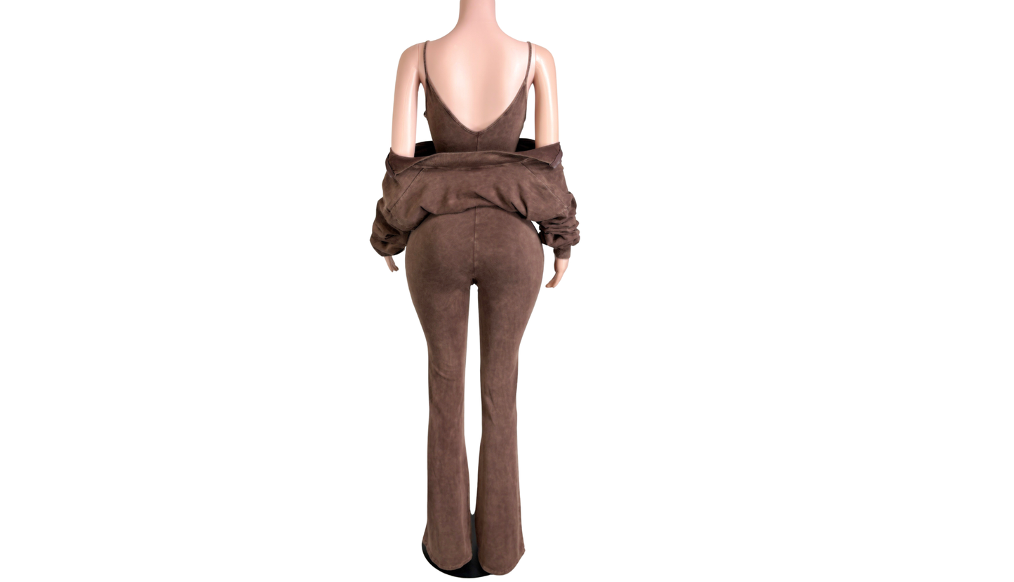"Pre-Order" Cocoa Two-Piece Jumpsuit & Zip-Up Jacket Set
